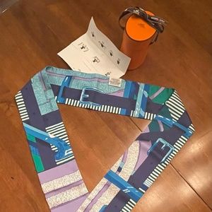 Hermes Maxi Twilly Slim Mors a Jouets Chemise. Bleu Moyen, Vert, Turquoise.